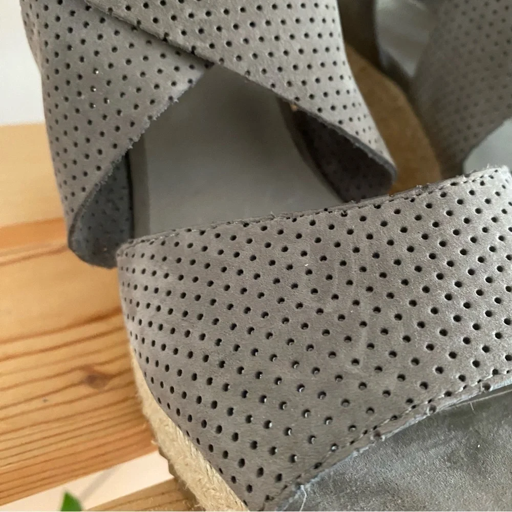 Eileen Fisher Gray Espadrille Willow Wedge 2 Graphite Nubuck Sandals 9 - Picture 8 of 16